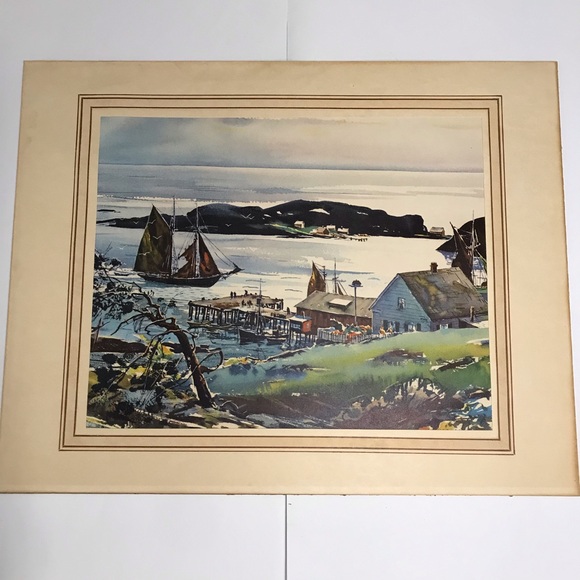 Watercolor Art Harbor Seaport C. Ivar Gilbert lithograph  Print Coming into port - Picture 10 of 16